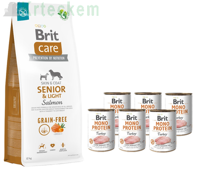 BRIT CARE Dog Grain-free Senior & Light Salmon 12kg + BRIT MONO PROTEIN TURKEY 6x400g