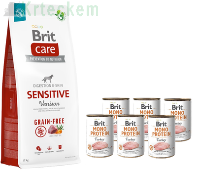Brit Care Sensitive Venison & Potato 12 kg + BRIT MONO PROTEIN TURKEY 6x400g