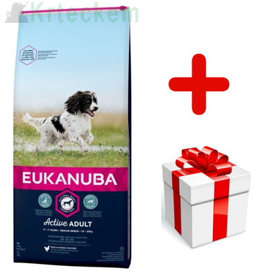 EUKANUBA Active Adult Medium Breed Chicken 15kg + Překvapení pro psa