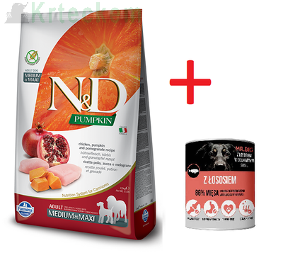 N&D Pumpkin Grain Free canine CHICKEN AND POMEGRANATE ADULT MEDIUM & MAXI 12kg + Mr.BIG s lososem 400g GRATIS !!!!!!!
