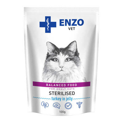 ENZO VET Sterilised dieta pro sterilizované kočky s krůtím masem v želé 12x100g