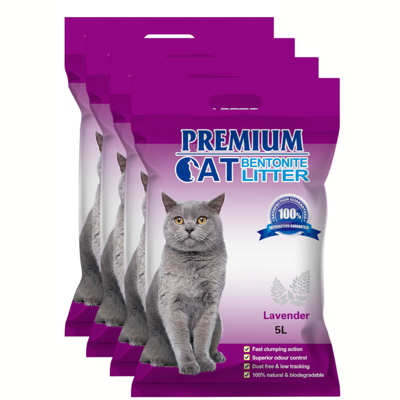 Premium Cat Bentonitové hrudkující stelivo  - Levandule pro kočky 4x5L