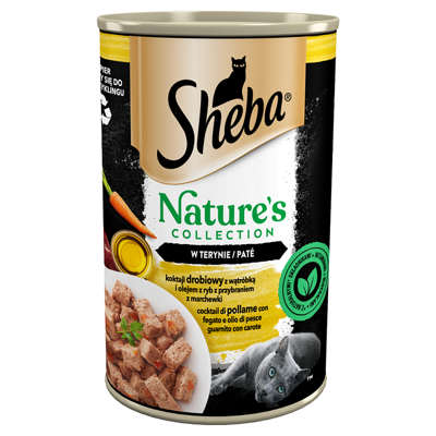 SHEBA konzerva 400 g Nature's Collection - vlhké kompletní krmivo pro dospělé kočky, drůbeží koktejl s játry a rybím tukem, s mrkvovou přílohou, v terině