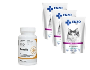 ENZO VET Sterilised s telecím masem v omáčce 3x100g + LAB-V Renalis 45 tablet