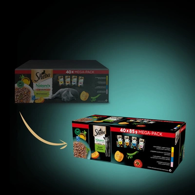 SHEBA Nature’s Collection Výběr příchutí 40x85 g - kompletní mokré krmivo pro dospělé kočky, v omáčce
