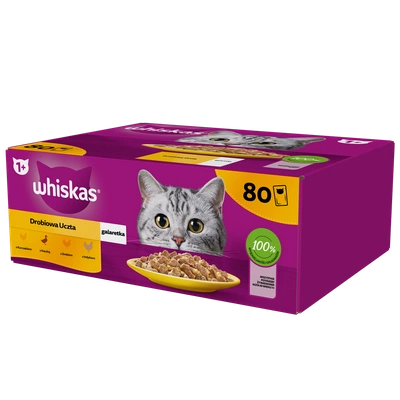 WHISKAS Adult sáček 80 x 85 g drůbeží kousky + DREAMIES 4x10g