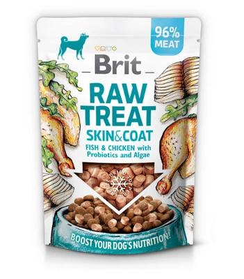 BRIT CARE Dog Raw Treat Skin & Coat Fish & Chicken s probiotiky a řasami 40g